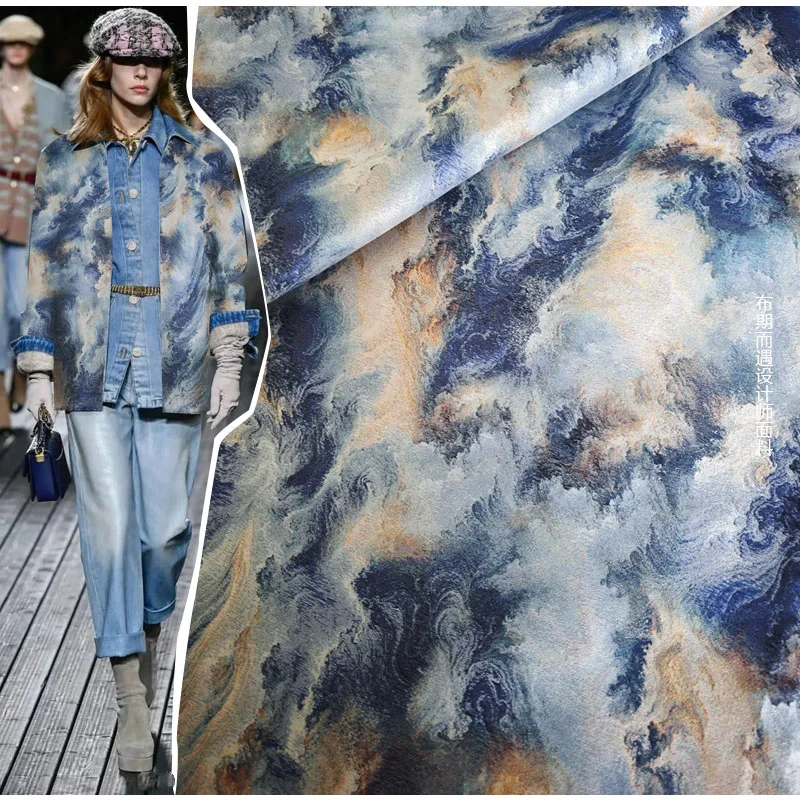 

Окрашенная в синюю пряжу ткань с морским узором для дизайнерской моды, весенне-осенние куртки, новый жилет в китайском стиле, ткань для шитья своими руками