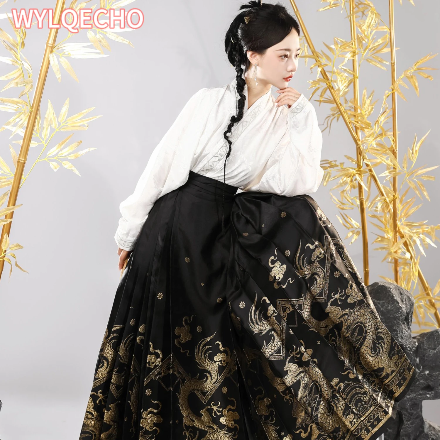 Original Woven Gold New Chinese Horse Face Skirt Airplane Sleeve Suit Daily Hanfu Traditional Costume Cosplay Halloween Costume