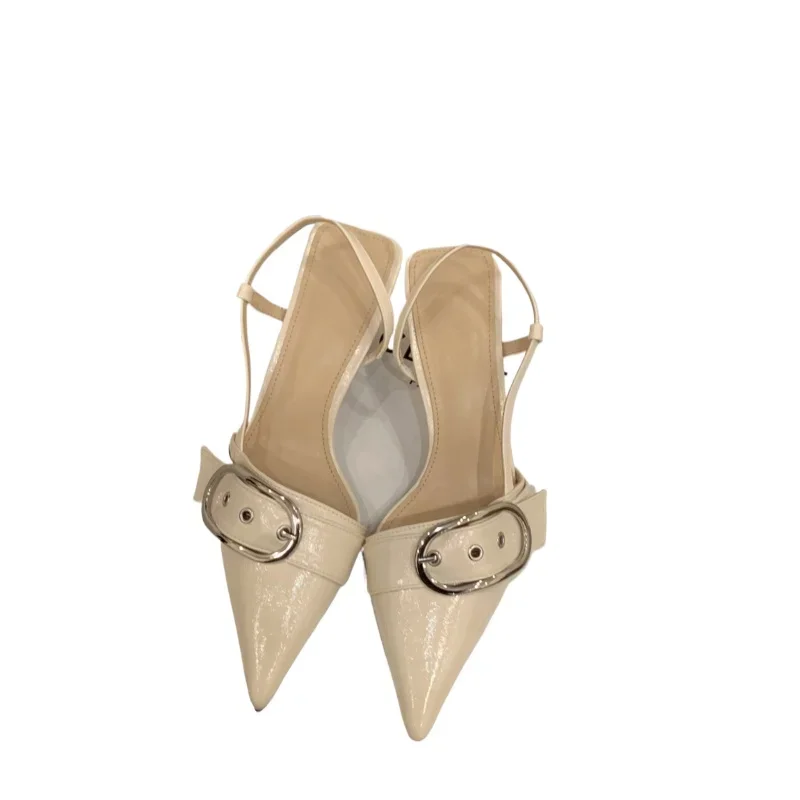 2024Med Heel Solid Fashion Sandals for Women New Hot Sale Summer Thin Heels Ladies Shoes One-line Buckle Baotou Pu  Sandals image 6