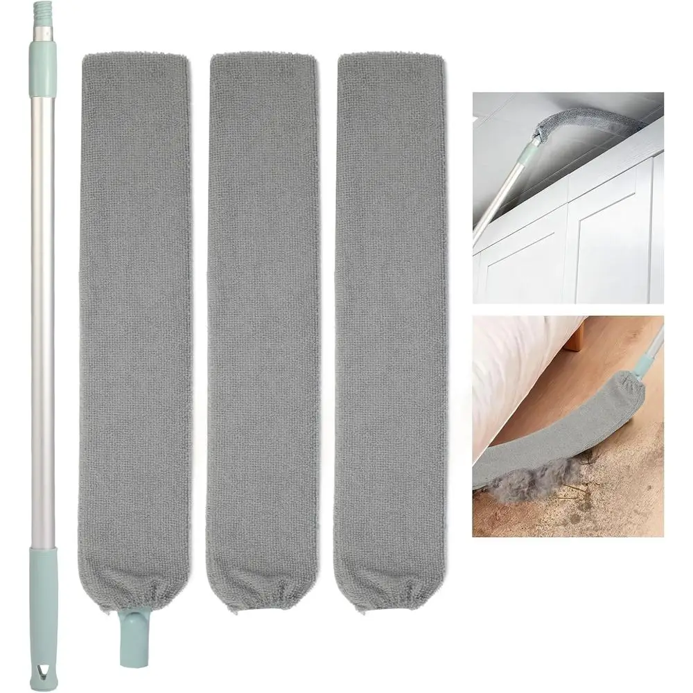 

Telescopic Dust Cleaner with Long Handle and 3 Washable Microfiber Cloths for Deep Cleaning and Appliances