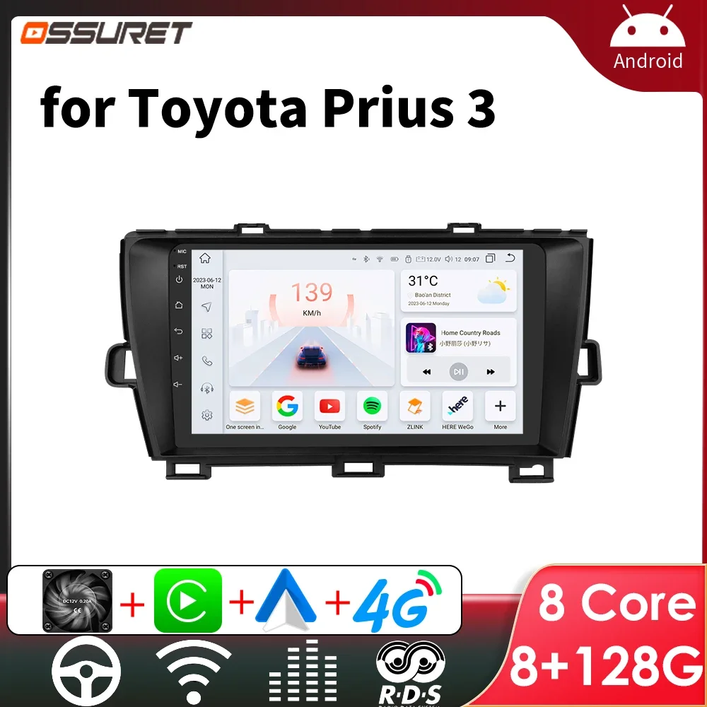 OSSURET Android Car Radio Player for Toyota Prius 3 XW30 2009 - 2015 Car Multimedia Car Stereo Video Player Carplay Screen 7862