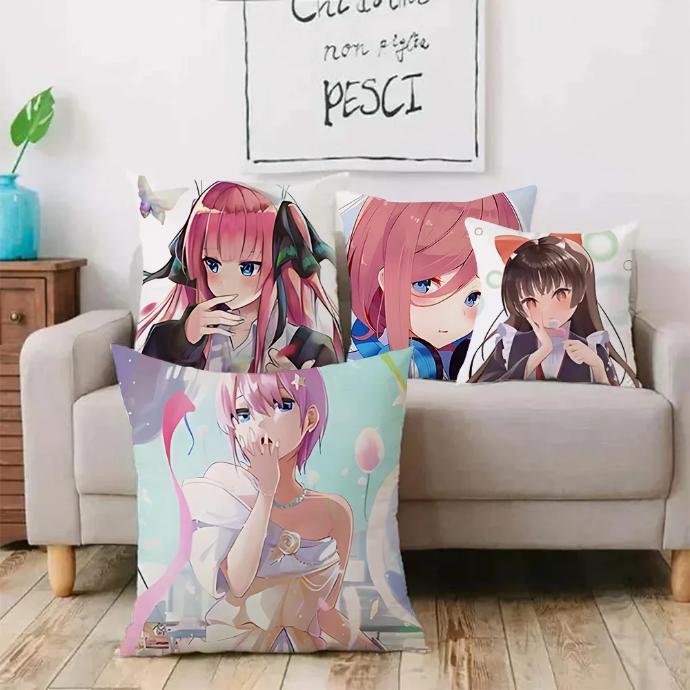 Quintuplets Nakano Ichika Miku Pillow Covers Cartoon Sofa Decorative Home Double-sided Printing Short Plush Cute Cushion Cover