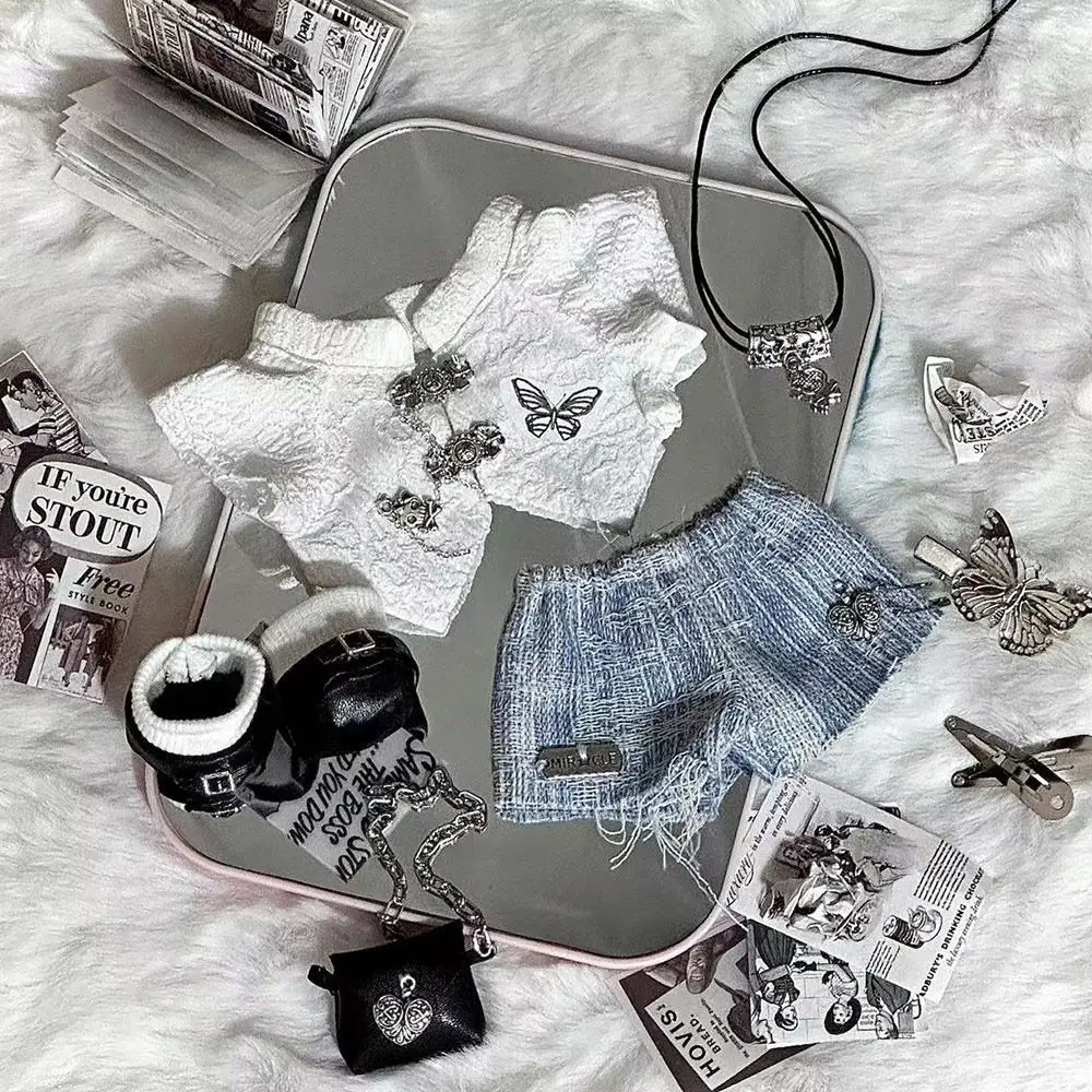 20 سنتيمتر ملابس دمى الأبيض الأزرق اللعب منزل دمية بلوزة السراويل دعوى تغيير فستان لعبة صور الدعامة بدلة مدرسية صغيرة