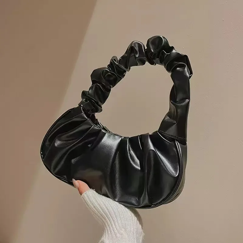 Fashion Pleated Handlebags for Women PU Cloud Bags Leisure Armpit Bag Shopping Shoulder Bags Dumpling Handbag Female Hand Bags