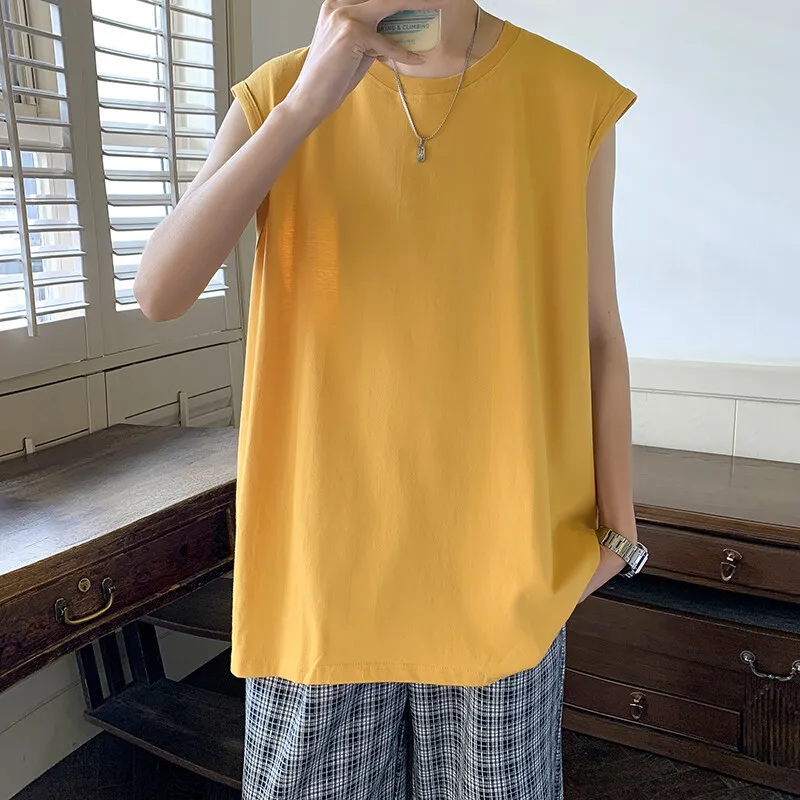 

Summer Men Basic Tank Tops Casual Sleeveless 100% Cotton Top Black White Yellow