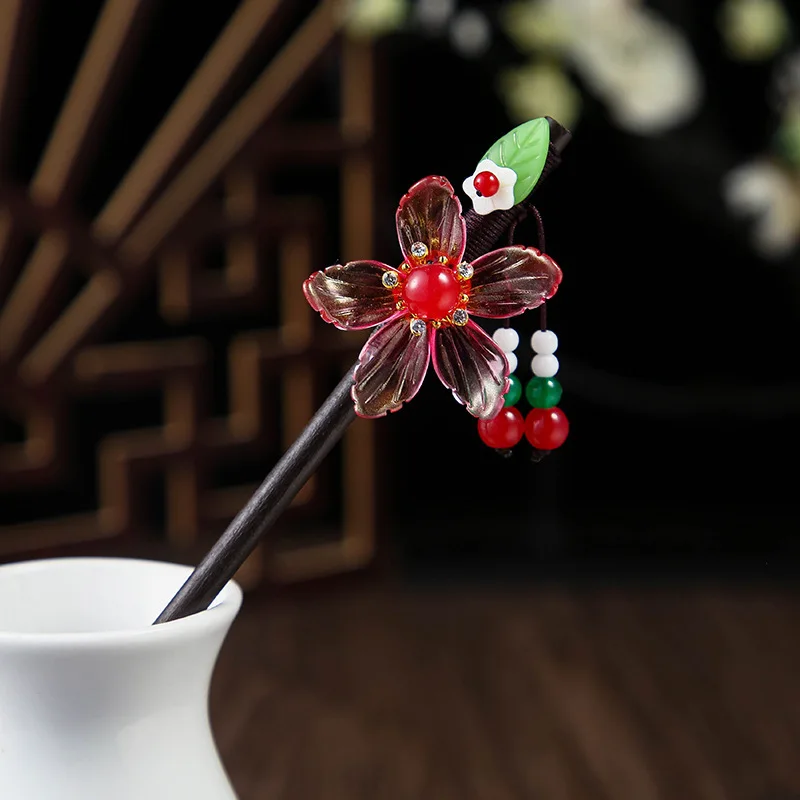 Wooden Hair Stick Chinese Style Winding Flower Hairpin With Tassel Elegant Lady Hair Clip Hair Accessories Vintage Gift image 5