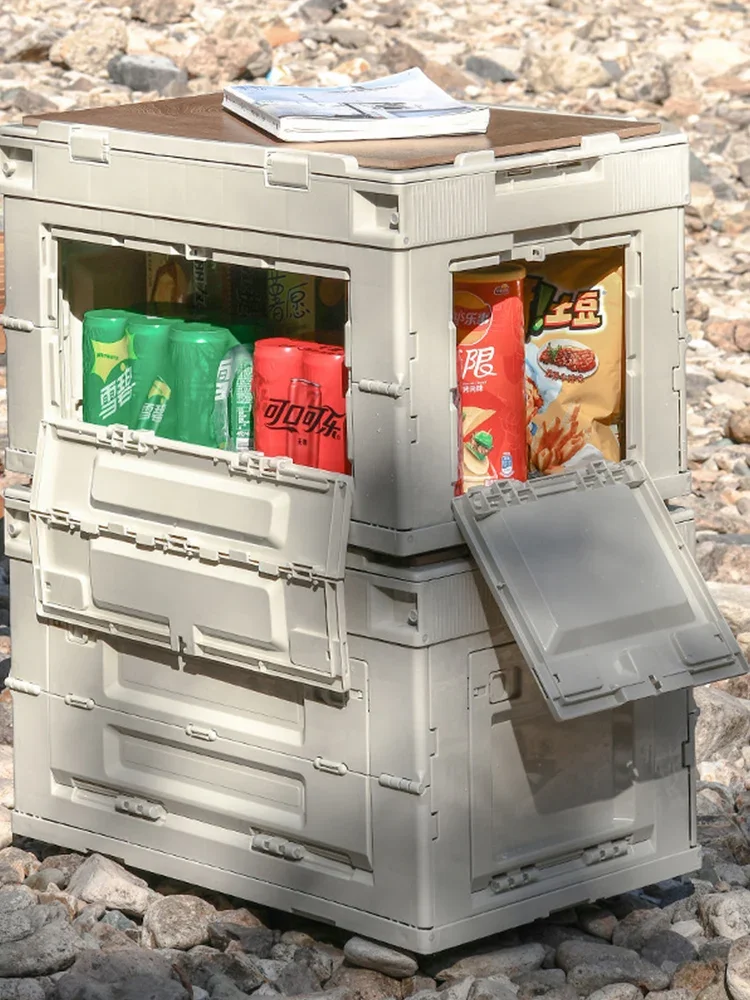 

Outdoor camping folding box, car trunk, wooden cover, camping equipment sorting box