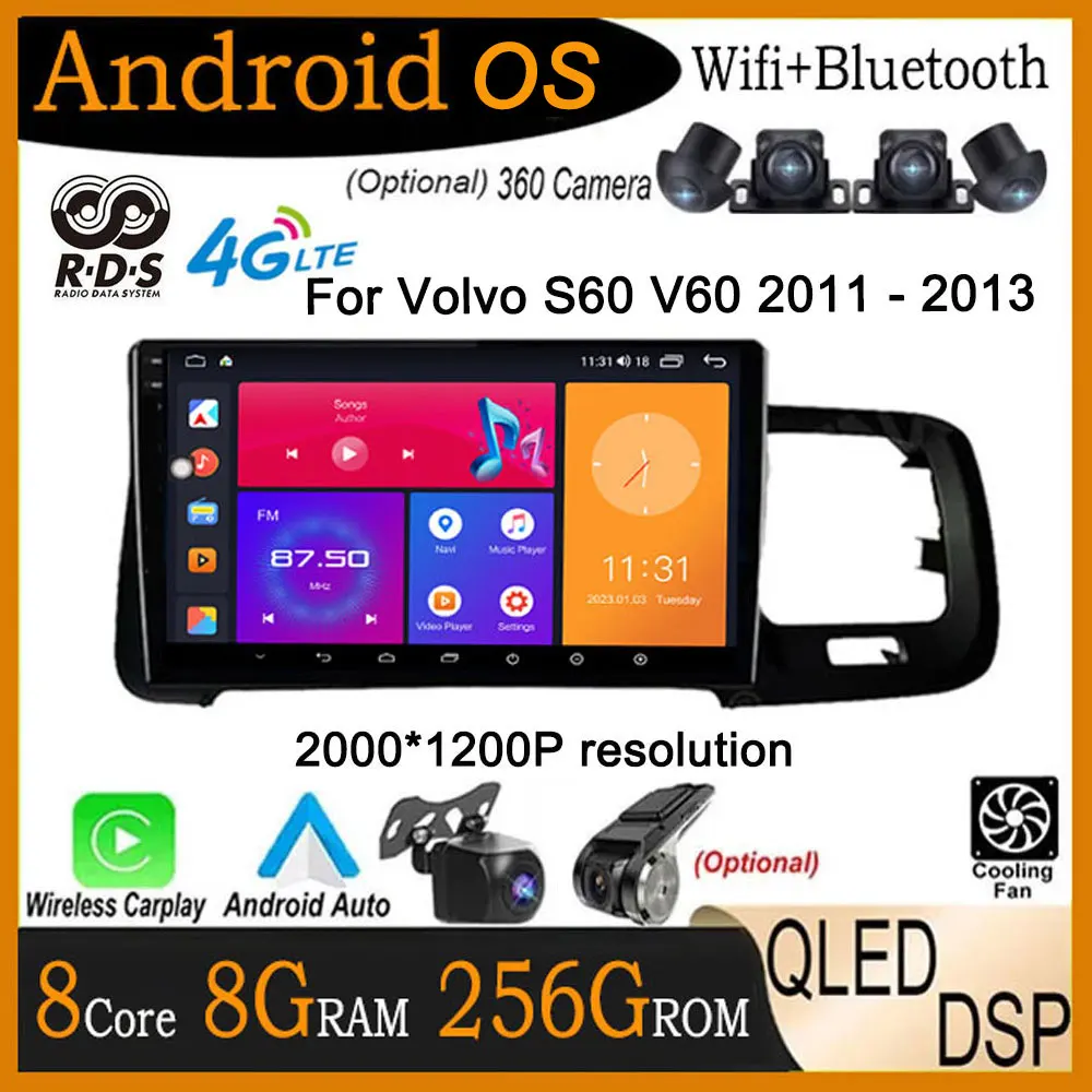 

DSP QLED экран Android 14 с вентилятором Coolin для Volvo S60 V60 2011 - 2013 Автомобильный плеер Мультимедиа GPS навигация видео радио Wifi