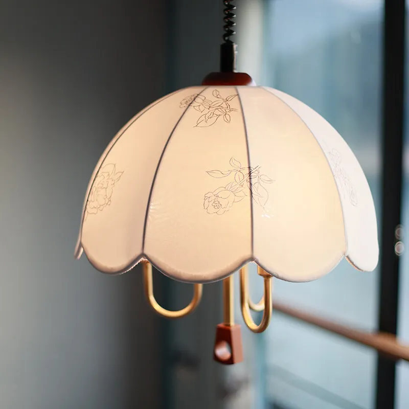 French Retro Cloth Pattern Bedroom Pendant Lights Living Dining Room Decor E27 Chandeliers Study Adjustable Scaling Hanging Lamp