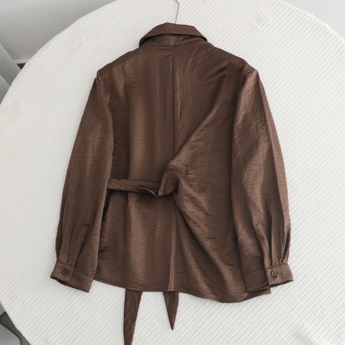 

Versatile Collar irt Women's Faion Knot Bot Design Breathable Polyester Fiber Long Sve Retro Sle Autumn New