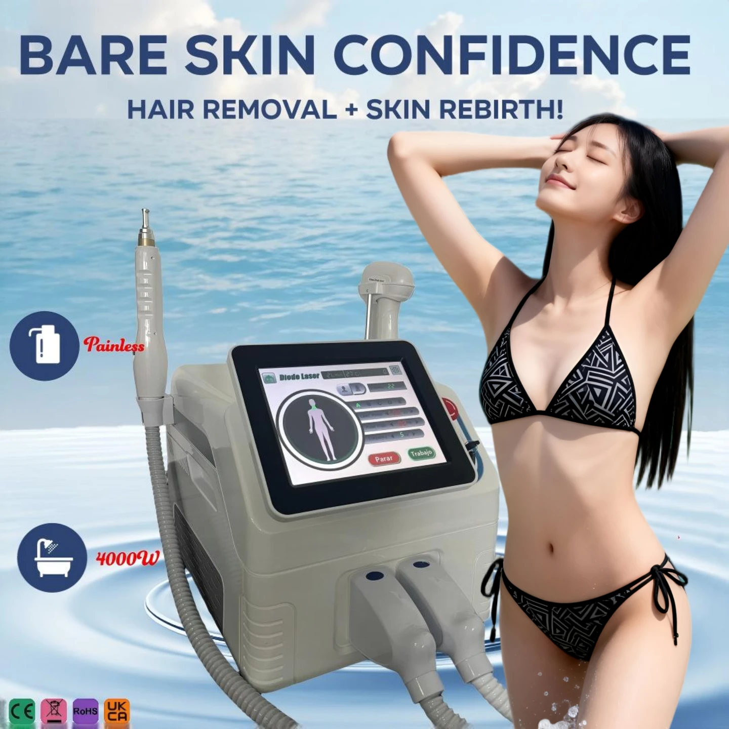 

2026 4 Wavelengths 755nm 808nm 940nm 1064nm Diode Laser Epilator 4000W Permanent Hair Removal Painless Ice Cooling Home Use Body