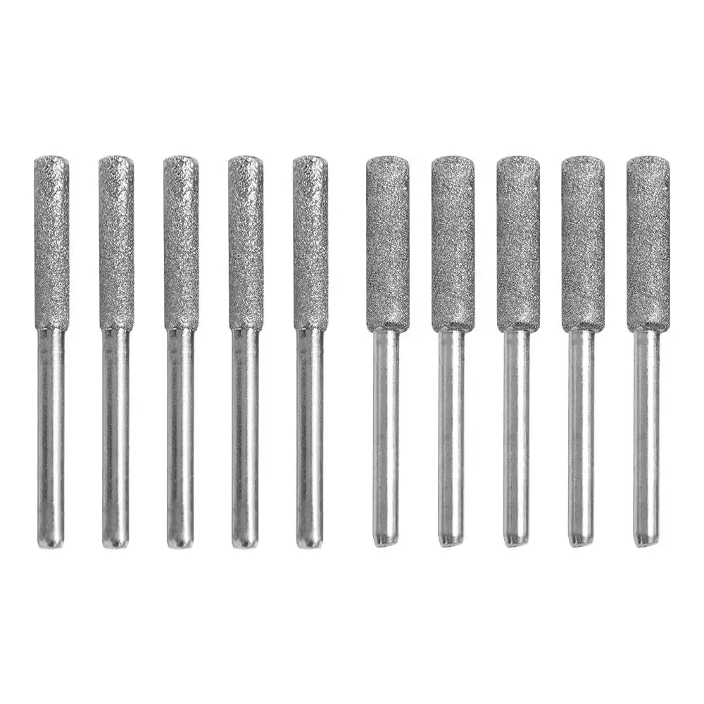 

5pcs Diamond Coated Chainsaw Sharpener Stone Cylindrical Burr Abrasive Chainsaw File Polishing Silver Grinding Tools