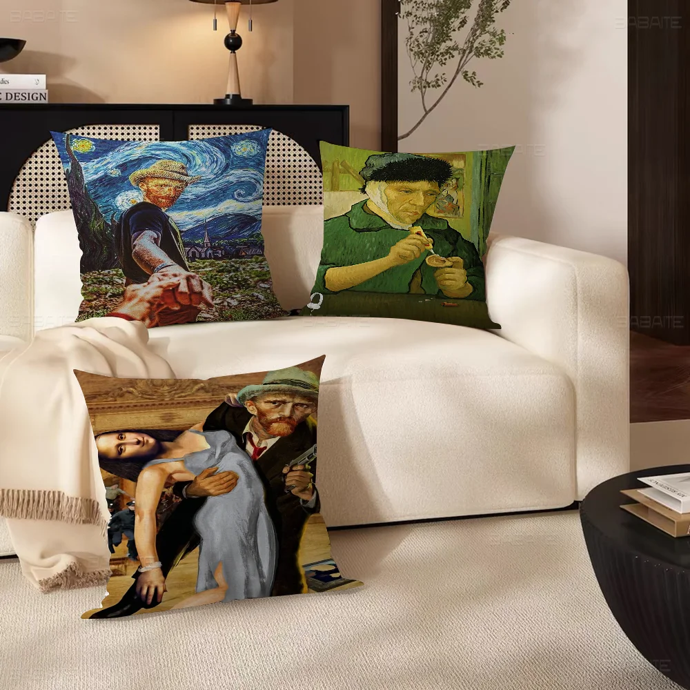 

Van Gogh Mona Lisa Painting Stitch Lucky Dragon Pillow Cover Sofa Cushion Cover Home Room Decoration Children Gift