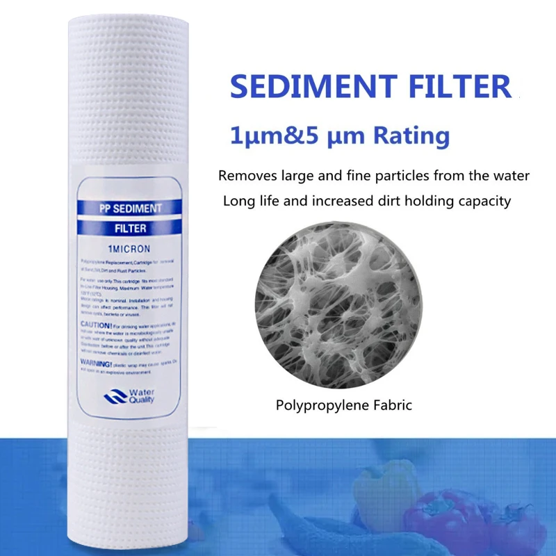 Filtro de agua de algodón PP de 1 micrón, purificador de agua, sistema de cartucho de filtro de agua de sedimentos, ósmosis inversa, 4 piezas, 10