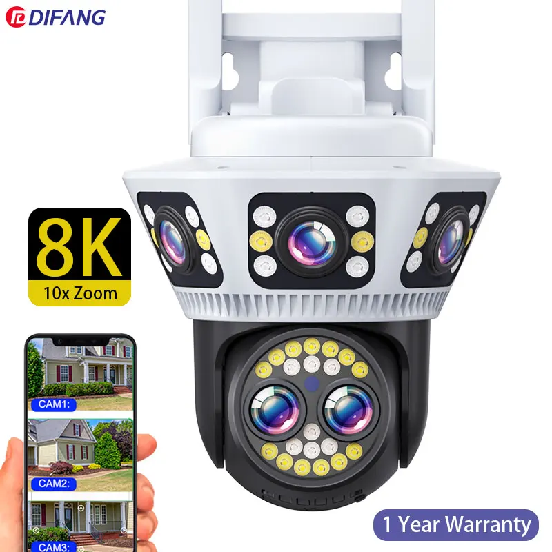 

DIFANG PTZ 16MP Security WiFi Camera Triple Lens Surveillance IP Camera Wireless CCTV 10x Optical Zoom Waterproof Outdoor Home