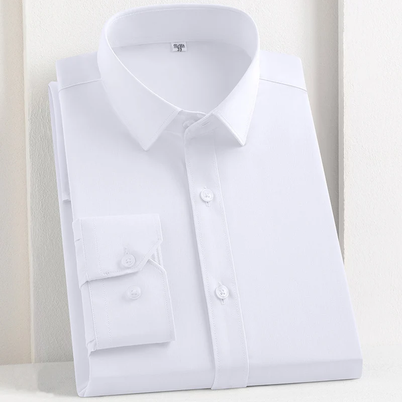Quality Bamboo Fiber Men\'s Shirts Long Sleeve Anti-Wrinkle Formal Business Slim Fit Camisa Social Office Shirt White Blue Blouse