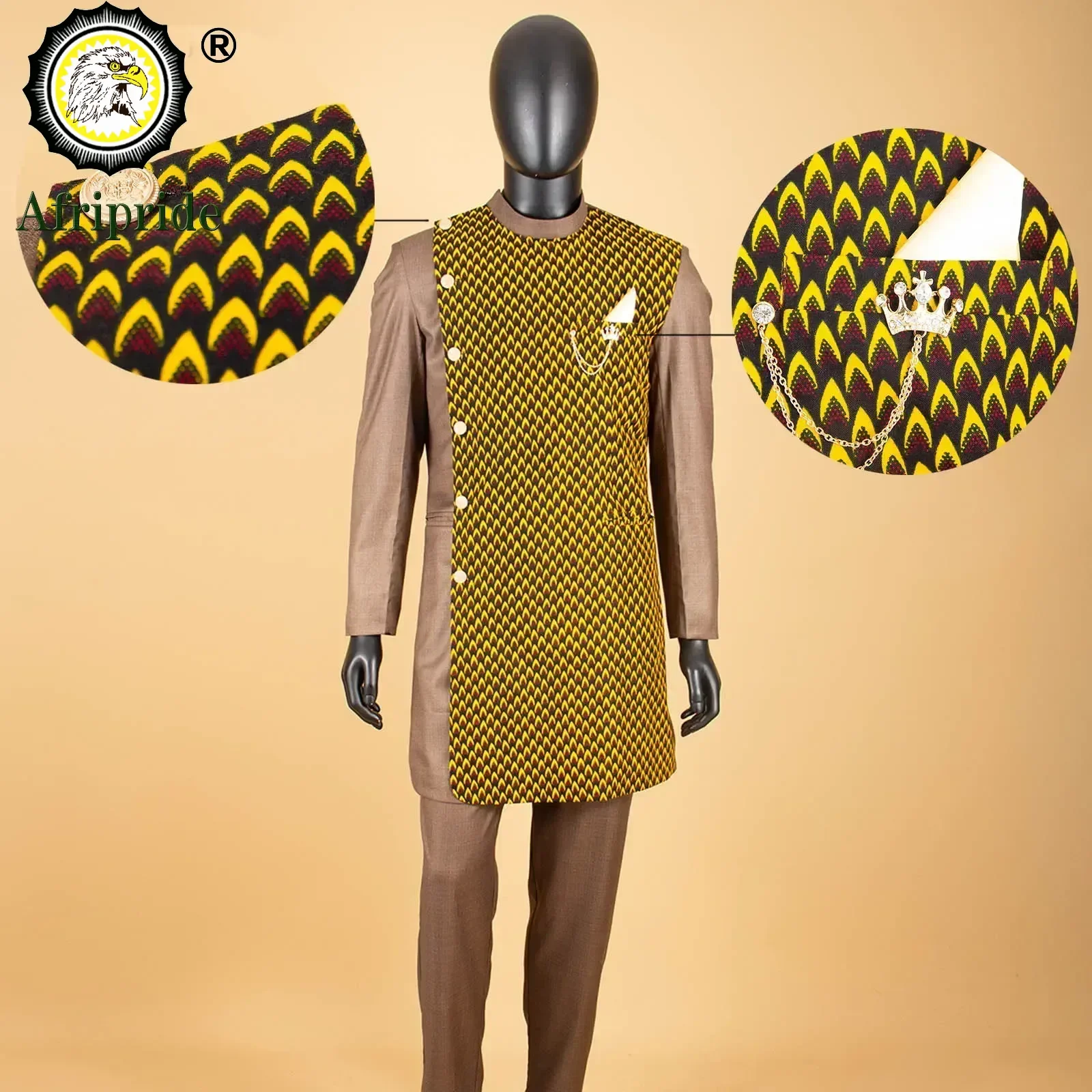 African Suits for Men Single Breasted Printed Blazer and Pants 2 Piece Set Dashiki Outfits Ankara Attire for Wedding A2316019