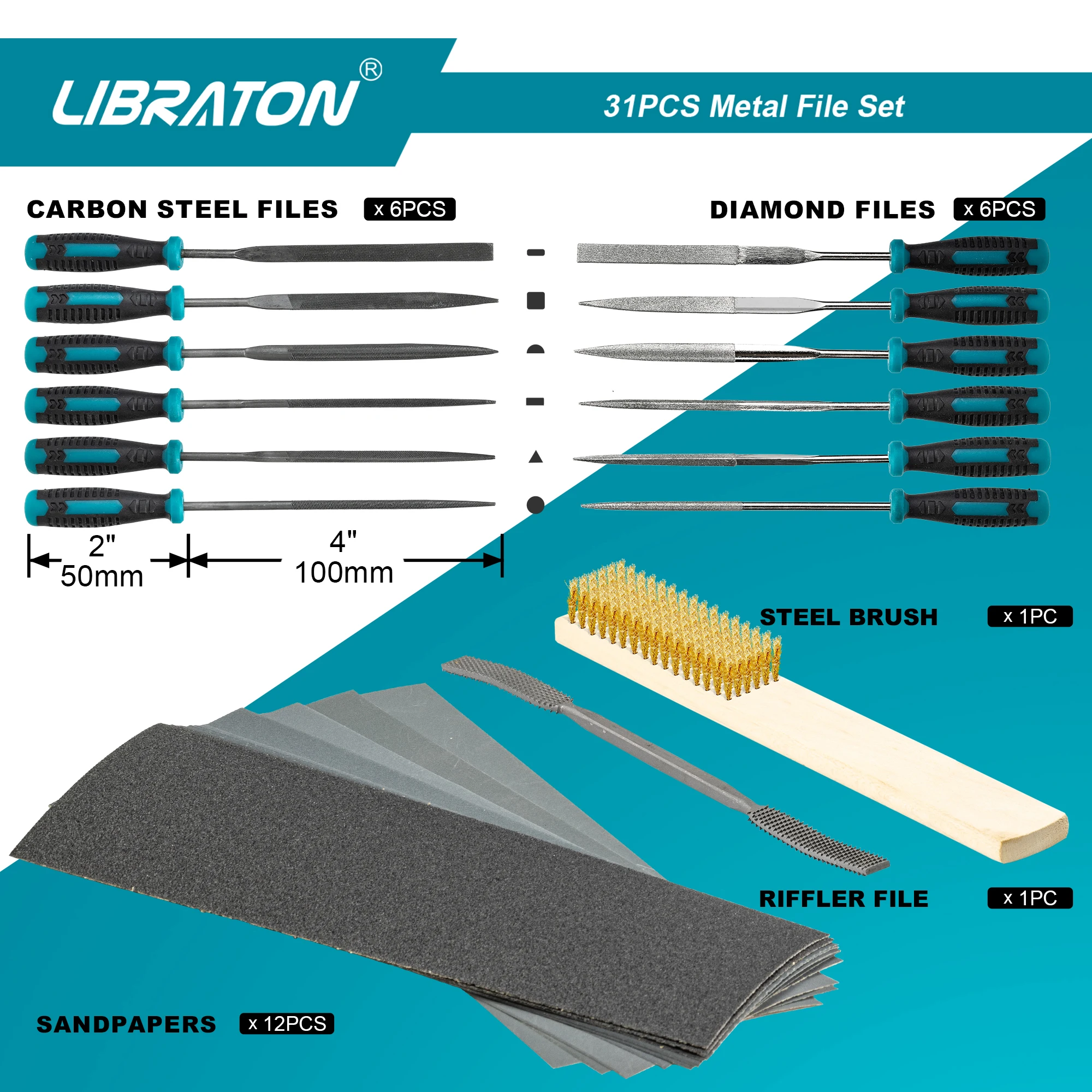31PCS Metal File Set, Metal Files, 12 Needle Files For Metal, Steel, Wood, Metalworking, Woodworking, Hobby & Crafts, with Riffler File, 12 Sandpapers, Steel Brush, Carry Case