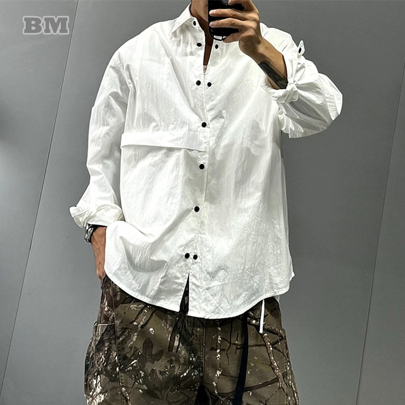 High Quality Men\'S Shirts Japanese Casual White Shirts Streetwear Lapel Long Sleeve Spring Autumn Harajuku Fashion Tops Clothes