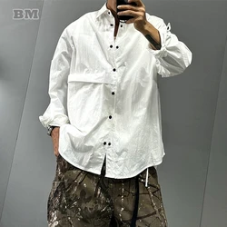 High Quality Men'S Shirts Japanese Casual White Shirts Streetwear Lapel Long Sleeve Spring Autumn Harajuku Fashion Tops Clothes