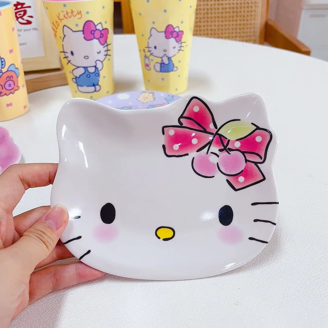 Cute Hello Kitty Pompompurin My Melody Fruit Dish Girl Heart Kawaii Sanrio Anime Miamine Plate Cartoon Hangyodon Cup Kid Gift