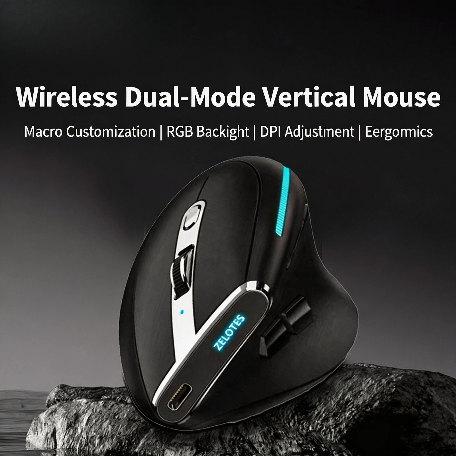Vertical Ergonomic Wireless Mouse Dual Bluetooth 2.4G 5 Speed Adjustable DPI RGB Backlit Programmable Buttons Rechargeable Mice