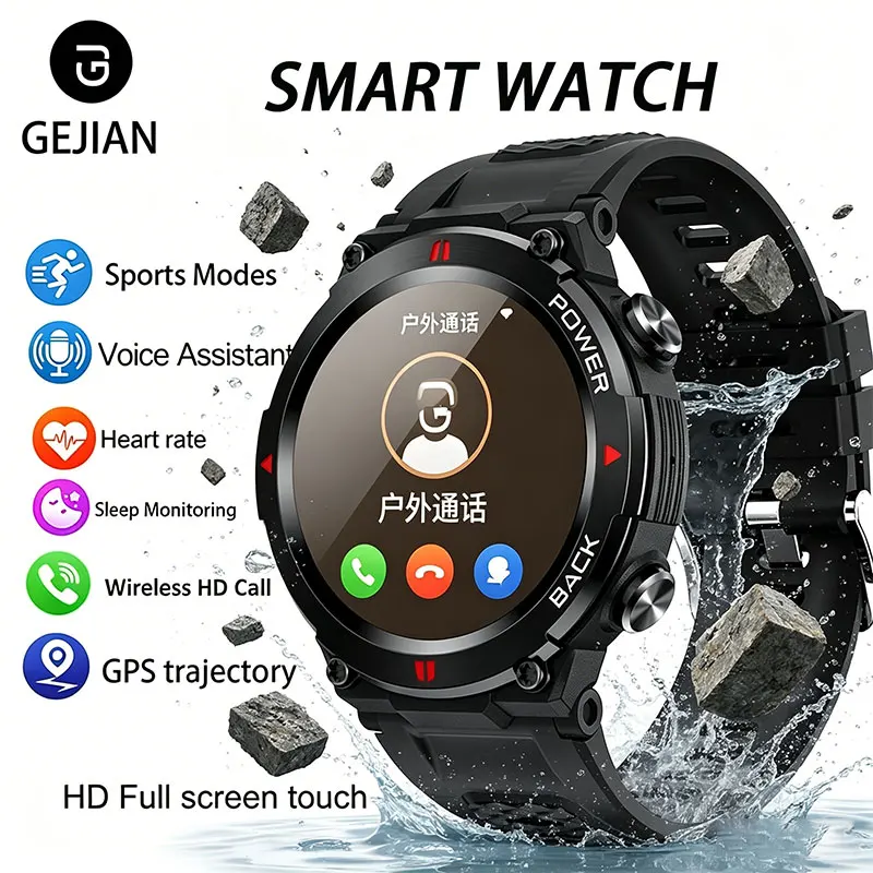 

GEJIAN 2026 Outdoor Military Smart Watch 1.32 inch With Heart Rate Health Monitoring Bluetooth Call IP68 GPS tracking Smartwatch