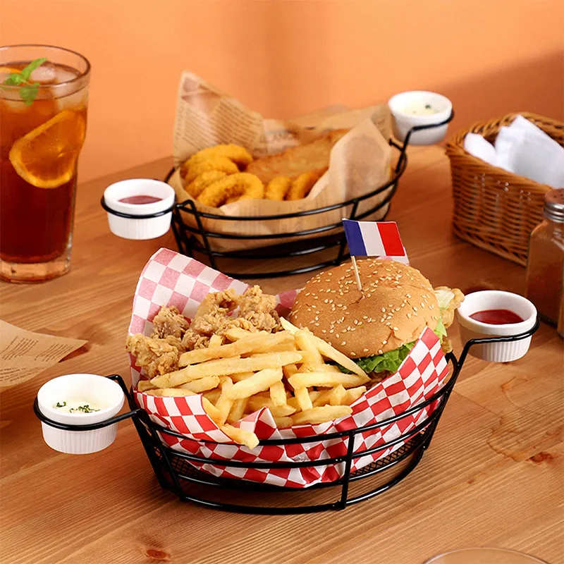 New Boat Shaped French Fries Basket Fried Chicken Snack Dim Sum Basket Hot Dog Hamburger Serving Tray With Dipping Sauce Bowl