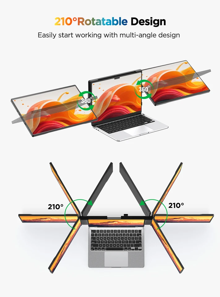 UPERFECT 14インチ 2K トリプルポータブルモニター 360°回転スタンド
