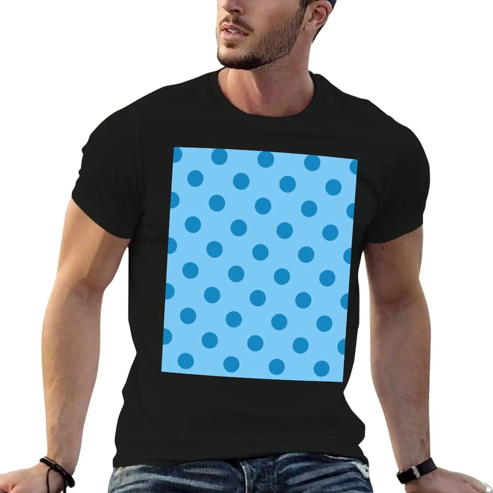 

Extra Large Ocean Blue and Sky Blue Polka Dot Pattern T-Shirt tops plus sizes summer top mens t shirt graphic