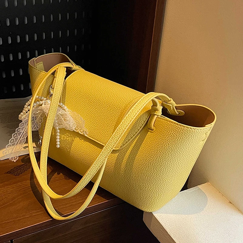 

High-grade Large Capacity Commuting Handbags Women 2025 Trendy Solid Color Soft Pu Leather Single Shoulder Underarm Pouch