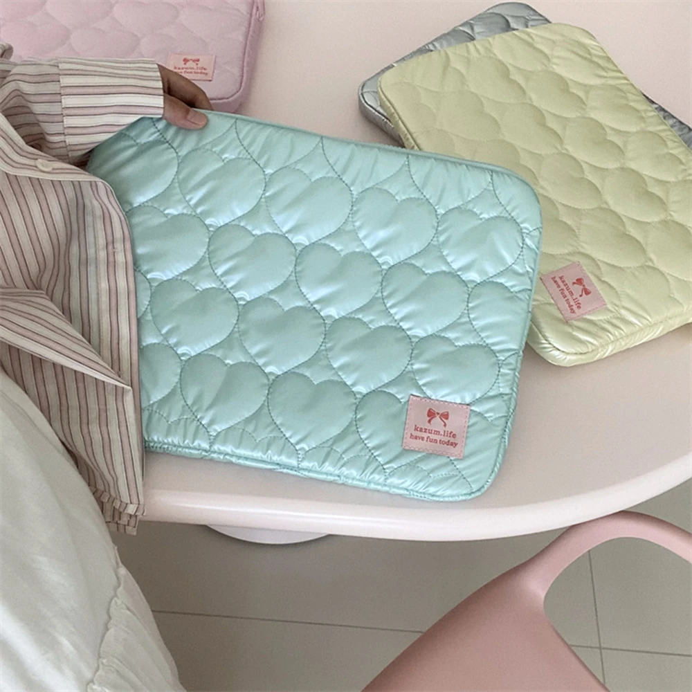 Tablet Bag 11-15.6inch for IPad Large Capacity Shockproof Pouch Bags Korean INS Embroidered Heart Handbag Fashion Portable