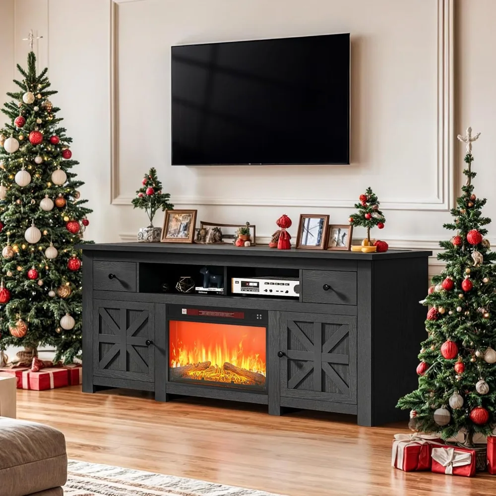 

75 Inch TV Electric Fireplace Entertainment Center with Power Outlet