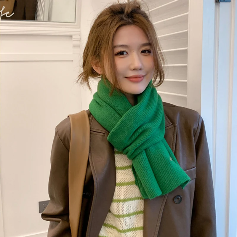 

100% wool scarf female winter thick students warm couple long Joker solid color knitted cashmere scarf male