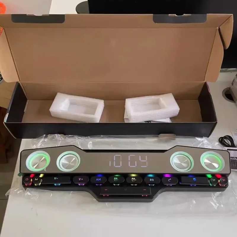 Sound bully E-sports soundbox dual trumpet big volume home desktop computer sound With LED light time display Bluetooth speakers