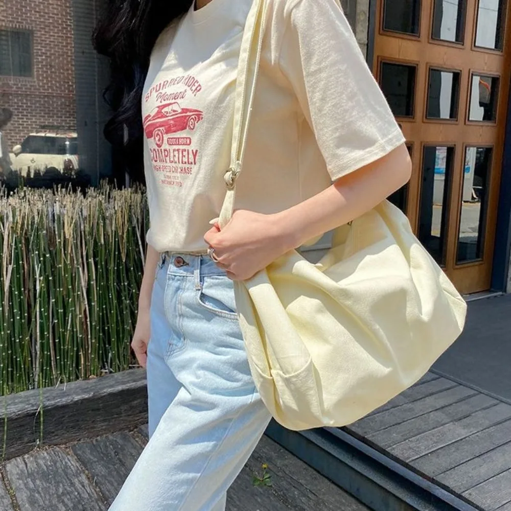 

Large Capacity Canvas Crossbody Bag Casual Tote Underarm Dumpling Bag Solid Color Korean Style Single Shoulder Bag Outdoor
