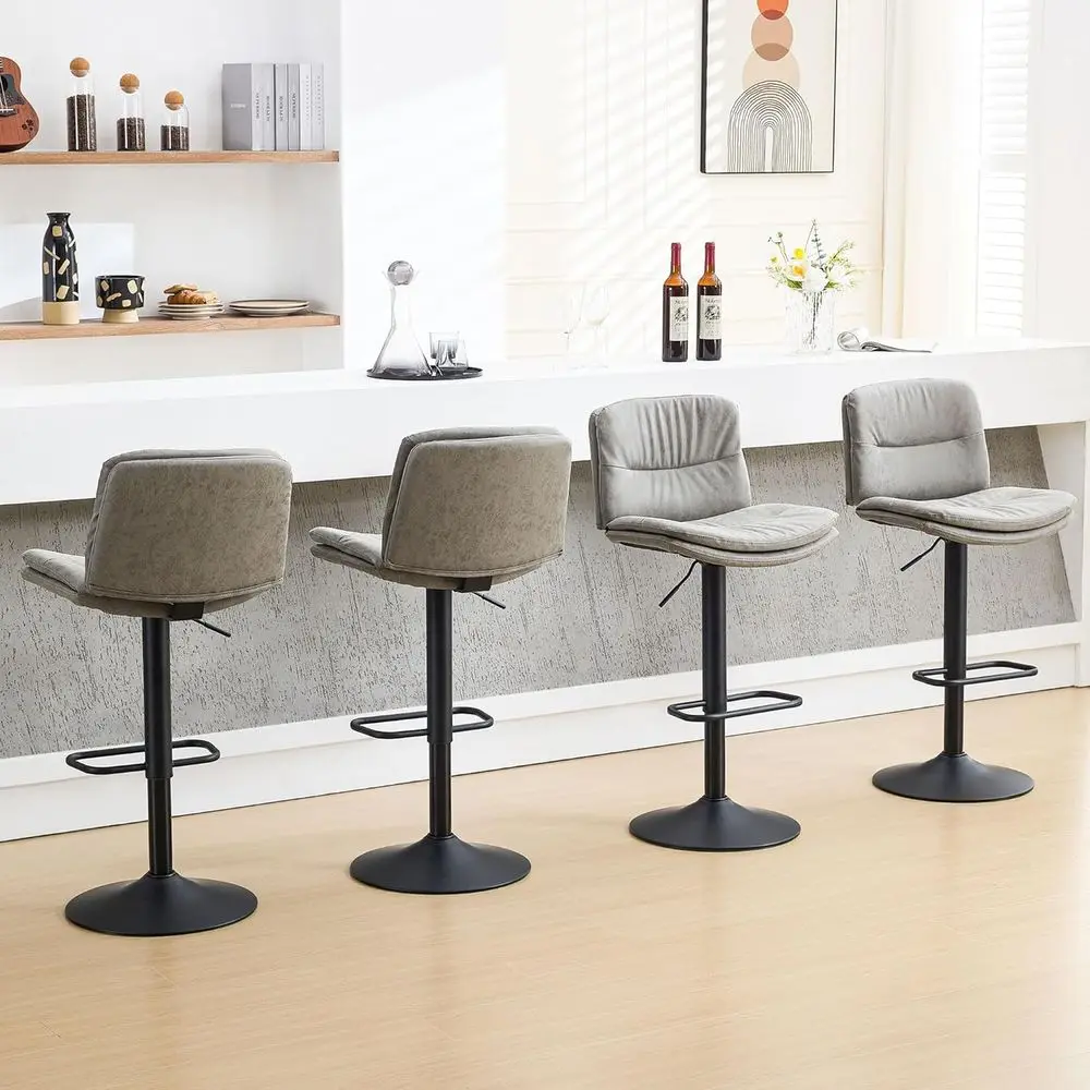 

Adjustable Double-Layer Swivel Bar Stools with Back, 24-32, Gray Leatherette, Set of 4 for Kitchen Island