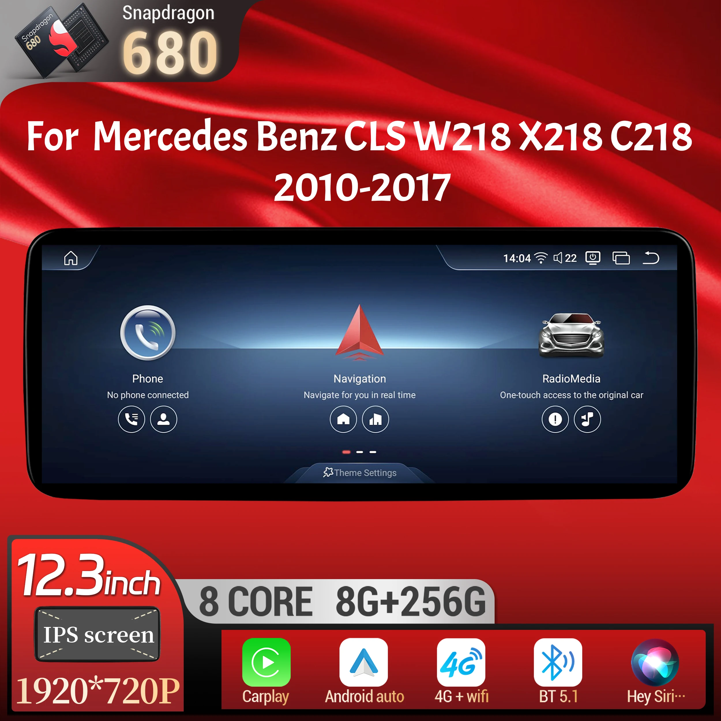 

12.3"Car Radio For Mercedes Benz CLS W218 X218 C218 2010-2017 Android 14 Wireless BT Carplay Snapdragon 680 SM6225 Touch Screen