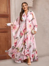 TOLEEN-Abito lungo da donna con stampa floreale, manica lunga, taglie forti, semplice, quotidiano, casual, elegante, festa, vacanza, estate, 2024