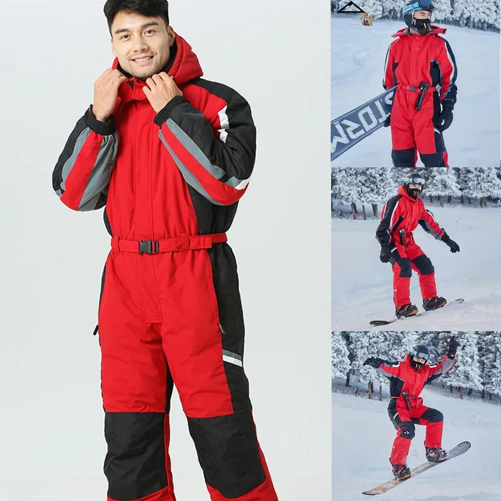 Man One-Piece Ski Suit 2024 Men Outdoor Snowboard Jacket Windproof Waterproof Overalls Thick Warm Ski Suit Fleece Ski Winter