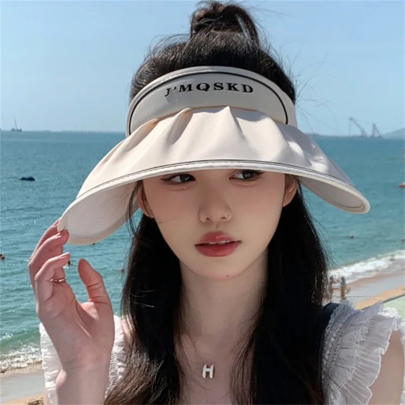 Summer New Style Ice Silk Empty Top Hat Outdoor Anti-Ultraviolet Sunshade Hat Korean Version Letter Versatile Sun Hat Sunscreen