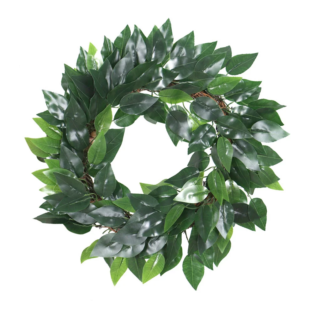 

Hanging Banyan Leaf Wreath Plant for Front Door Artificial Plants Outdoor Green Resin Indoor