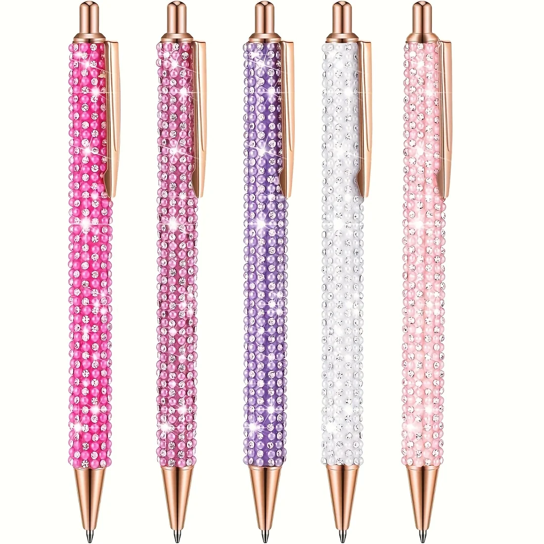 

4pcs Pen Set Women's Office Signature Wedding Gift, Pearl Metal Ballpoint Pens with Sparkling Crystal Luxury Stationery