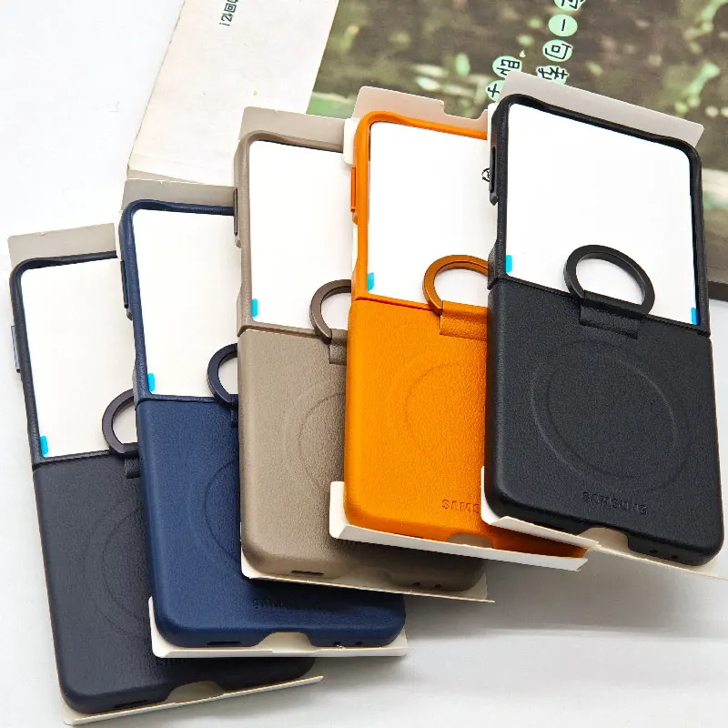 Samsung Galaxy Z Flip7 Flip 7 Luksusowe etui na telefon Ultracienkie magnetyczne etui z ekologicznej skóry z pierścieniem na palec Z Flip7 Ochronna obudowa — zdjęcie produktu 4