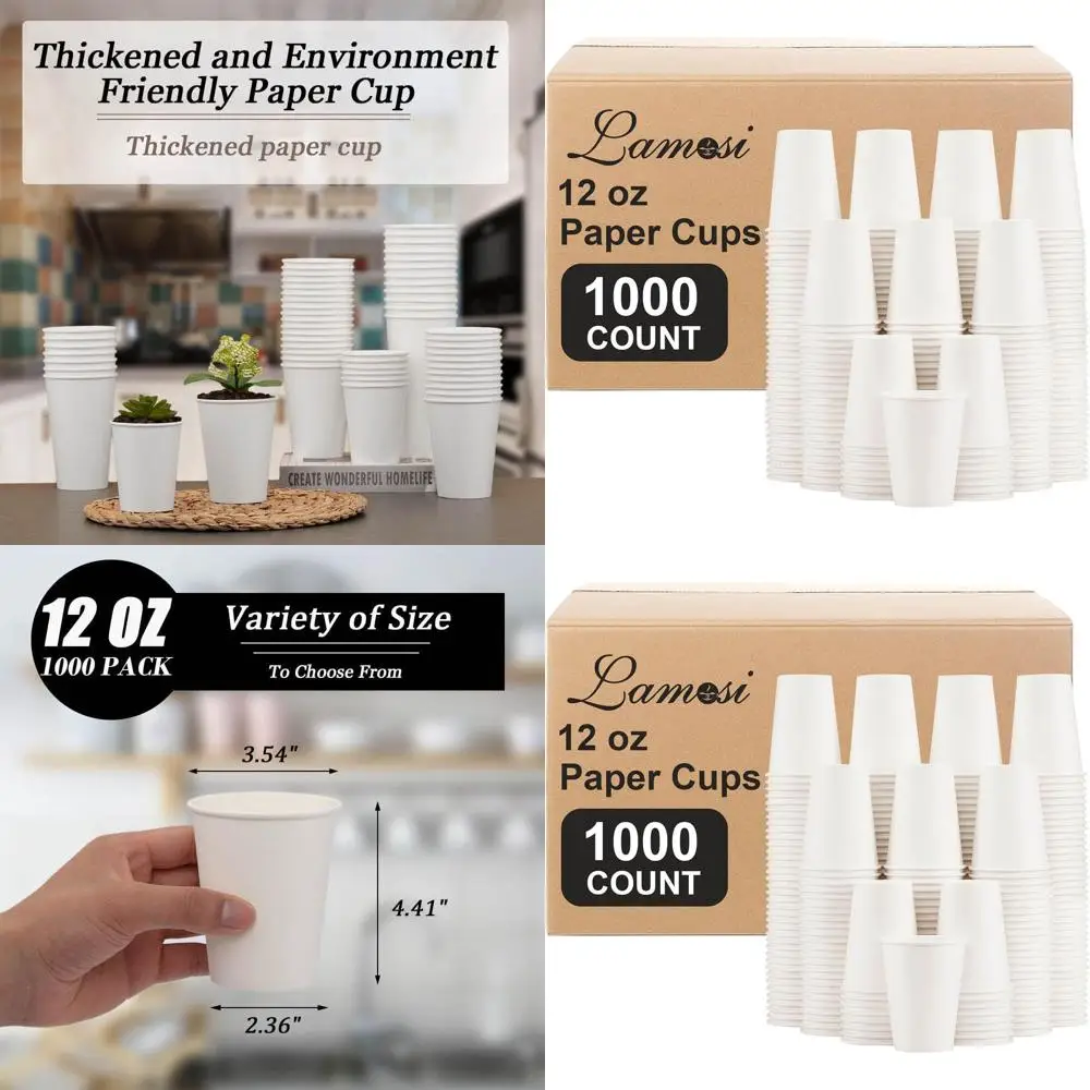 

12 oz Disposable Paper Cups, 1000 Pack, Suitable for Hot & Cold Beverages, Ideal for Parties, Picnics, and Events
