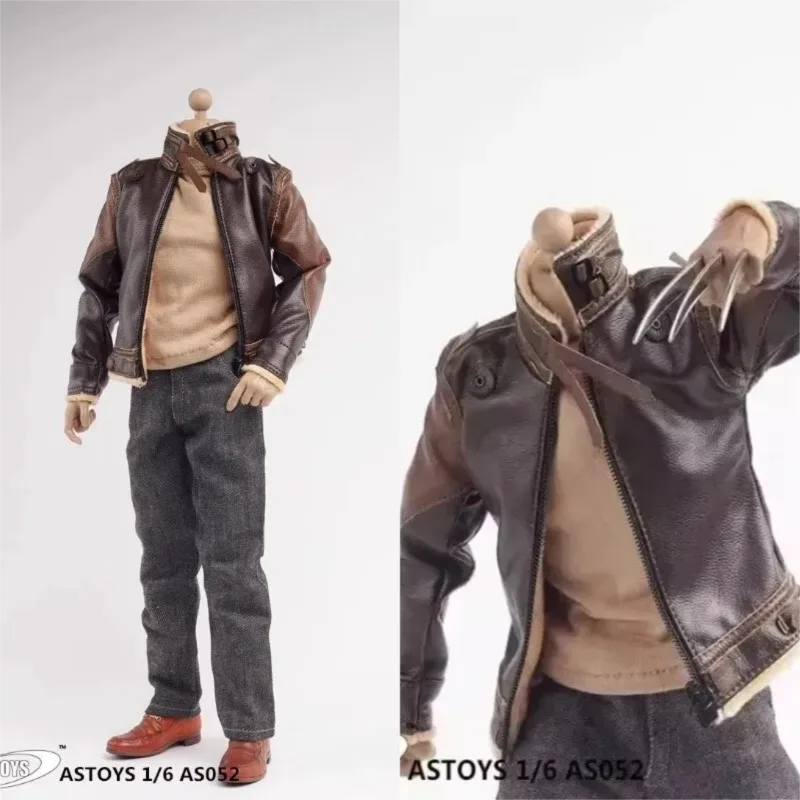 

1/6 Scale AS052 Male Fashion Coat Jacket Jeans T-shirt Pu Leather Clothes Suit Model for 12" Strong Muscle Figure TTM19 Body