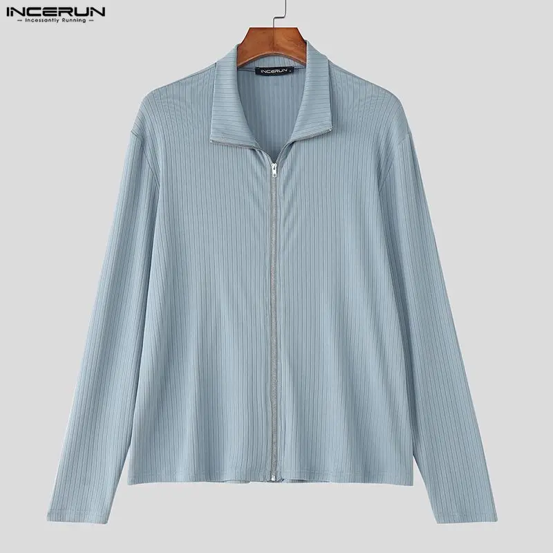 

INCERUN мужская рубашка однотонная вязаная молния с длинным рукавом мужской кардиган уличная одежда в корейском стиле модная повседневная мужская одежда топы