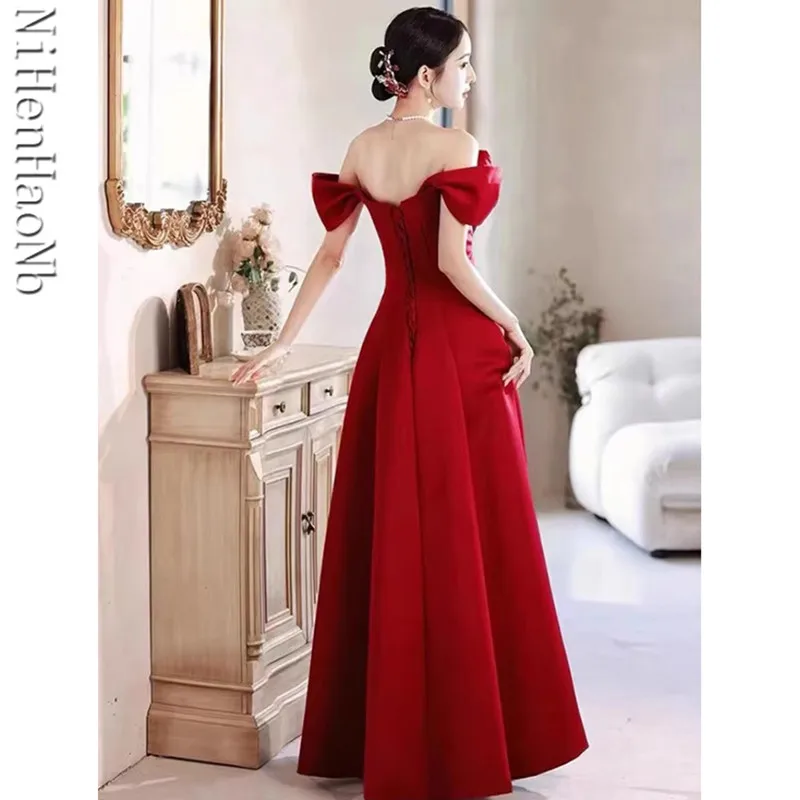 Gorgeous Burgundy Celebrity Dress Lace Up Backless A Line Slim Strapless Long Evening Party Prom Gown New