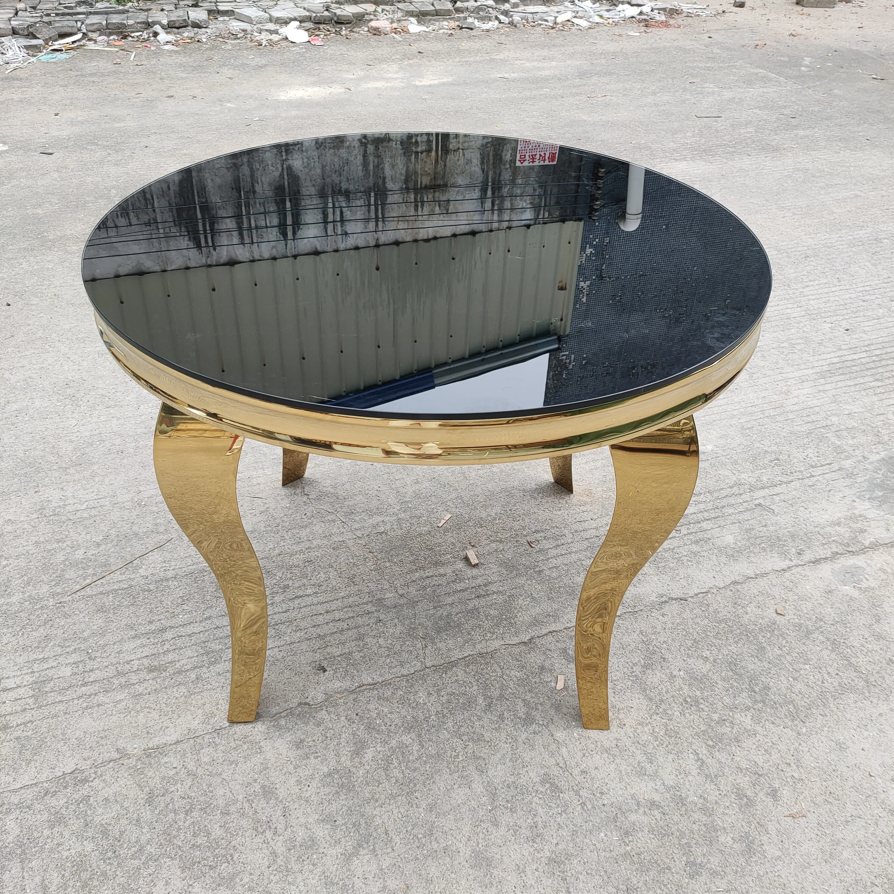

xx-Round Glass Top Dining Table Wedding Stainless Steel Round Luxury Wedding Table^