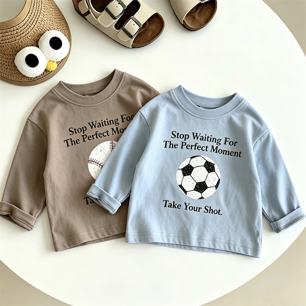 Casual Sports Clothes Round Neck Pullovers 1-7Years Old Kids Long-sleeved TShirt Simple Versatile Base Shirts Kids Printed Tees